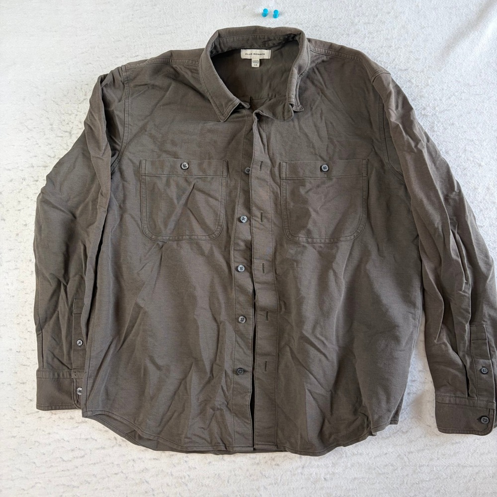 Club Monaco Button Up Shirt Mens Large Brown Long Sleeve Cotton Twill Workwear